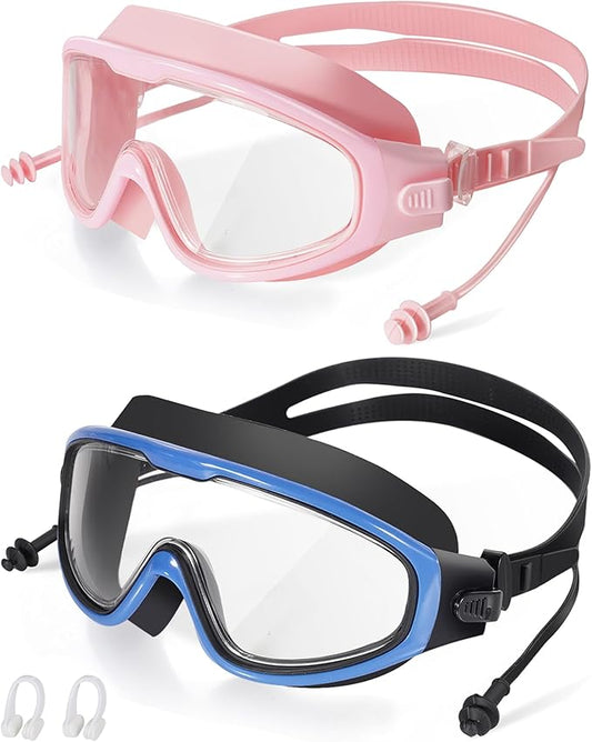 Adult Swimming Goggles,Leak-Proof,Anti-Fog Pool Glasses,Wide View Swim Goggles with Ear Plugs and Nose Clip-StrideForce Fitness
