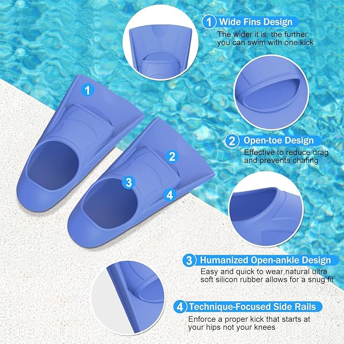 Gintenco Swim Fins, Kids Swim Training Fins for Lap Swimming, Travel Size Flippers with Mesh Bag, Silicone Swimming Fins for Kids Teens Adults Women Men-StrideForce Fitness