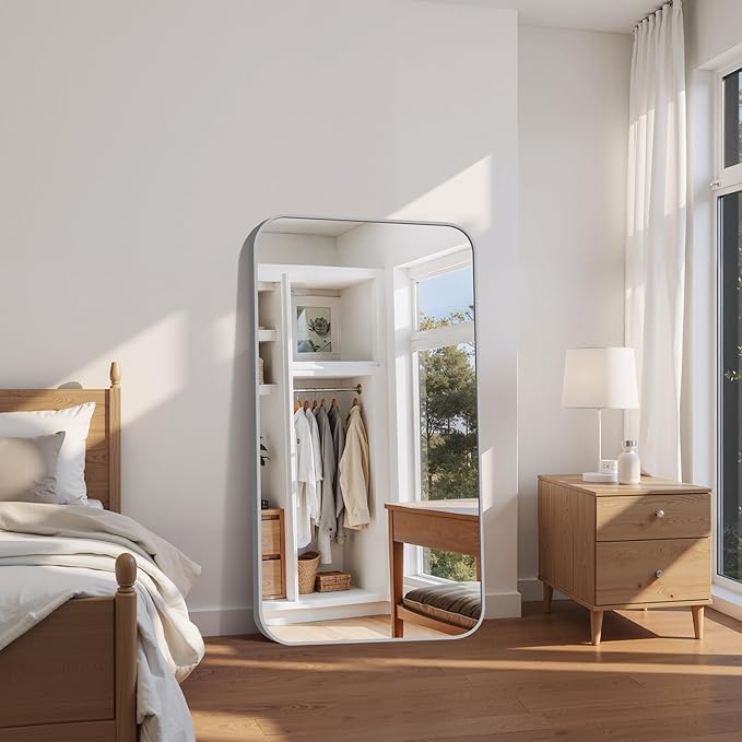 FORBATH 55x36 Inch Silver Bathroom Mirror for Over Sink, Large Rectangular Wall Mirror with Metal Frame, Rounded Corners for Bathroom, Bedroom, Entryway Decor (Horizontal or Vertical)-StrideForce Fitness