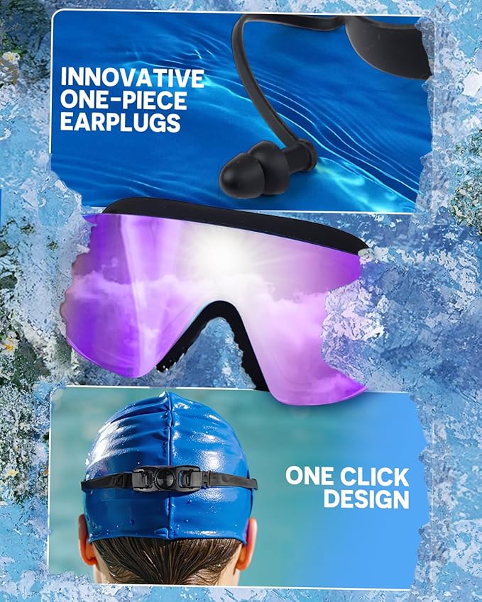 Swim Goggles, Frameless Wide View Swimming Goggles, Anti-Fog Anti-UV No Leaking Pool Goggles for Men Women Adult-StrideForce Fitness