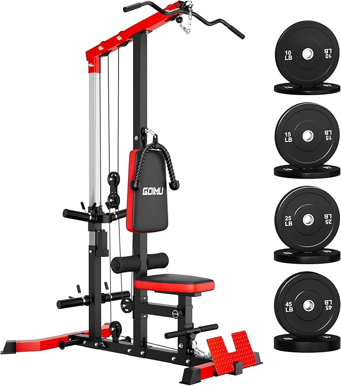 LS01 LAT Pulldown Machine, LAT Row Cable Machine with AB Crunch, LAT Tower with Cable Row Attachments, 3 in 1 Pulley Stations for Home Gym-StrideForce Fitness