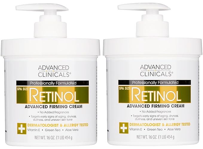 Advanced Clinicals Retinol Body Lotion & Face Moisturizer | Visible Anti Aging Skin Care Retinol Body Cream For Women & Men Targets Look Of Fine Lines, Wrinkles & Crepe Looking Dry Skin, 16OZ, 2-Pack-StrideForce Fitness