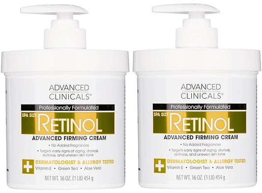 Advanced Clinicals Retinol Body Lotion & Face Moisturizer | Visible Anti Aging Skin Care Retinol Body Cream For Women & Men Targets Look Of Fine Lines, Wrinkles & Crepe Looking Dry Skin, 16OZ, 2-Pack-StrideForce Fitness