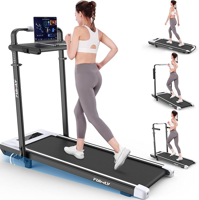 Walking Pad Treadmill with Desk Workstation, 10% Incline Foldable Treadmill with Handrail, 300lbs Capacity, 3 Control Methods, 8 in 1 Folding Treadmills for Home Office-StrideForce Fitness