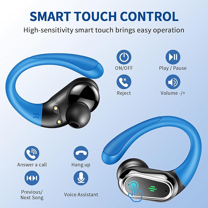 Wireless Earbuds, 2025 Bluetooth 5.4 Headphones Sport, Bluetooth Earbuds with ENC Noise Canceling Mic, 50H Stereo Wireless Headphones IP7 Waterproof with Earhooks, Dual LED Display for Workout/Running-StrideForce Fitness