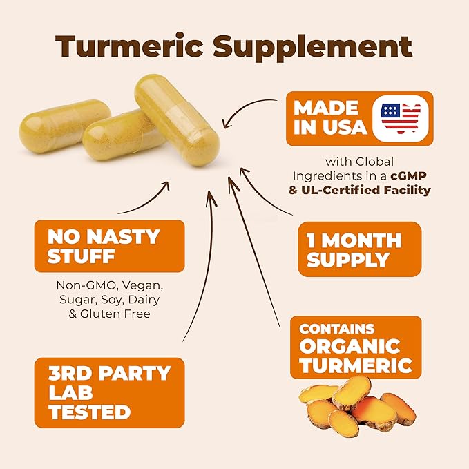 Turmeric Supplement with 65% Boswellia Extract Capsules - Turmeric Curcumin Supplement 95% Curcuminoids - Boswellia Serrata, Black Pepper, Organic Turmeric and Ginger Root Capsules - 60 Tumeric Caps-StrideForce Fitness