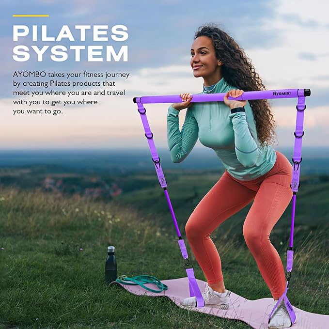 Pilates Bar Kit With Resistance Bands, Workout Equipment for Legs, Hip, Waist, Arm, Squats Exercise Equipment for Home Workouts, Adjustable 3-Section Bar Kit for Women & Men