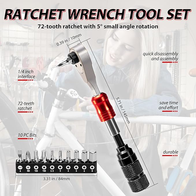 Bike Repair Tool Kit with 10 Magnetic Bits - Alloy Multitool for Bicycle, MTB, Road Cycling - Portable Multifunction Tool Set in One Safety Kit-StrideForce Fitness