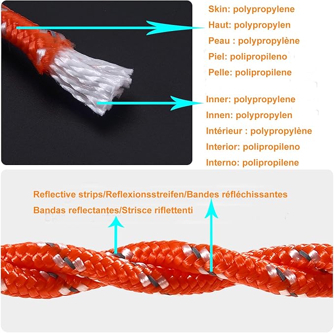 5/16 in (8mm) x 32 ft (10Meter) Marine Floating Rope for Boating, Fishing, Rafting, Camping, Hiking, Hunting, Anchor, Mooring, Dock Lines, Kayak, Canoe, Rescuing Reflective Orange-StrideForce Fitness