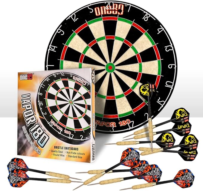 Vapor 180 Bristle Dartboard Staple Free Bullseye Steeltip Darts Extra Flights-StrideForce Fitness