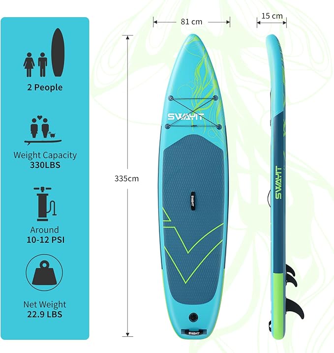 Inflatable Stand Up Paddle Board – Durable SUP for Adults & Youth,33" Wide Blow Up Paddle Board with Paddle, Pump, Backpack,Leash – All Around Stable for All Skill Levels, Carries up to 450 lbs-StrideForce Fitness