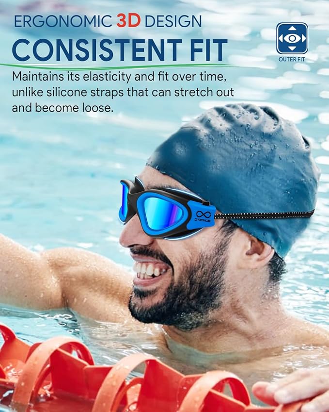 Swim Goggles, Polarized Adult Swimming Goggles Bungee Strap No Hair Pulling Anti-fog Pool Goggles for Men Women-StrideForce Fitness