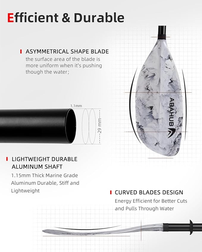 Abahub Adjustable Kayak Paddle 210-230 cm/ 230-250 cm Floating Kayaking Oars Boating Oars Canoeing Oars Black-StrideForce Fitness