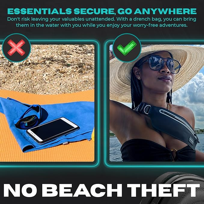 DRENCH 100% Underwater Waterproof Fanny Pack. Waist Pack. Submersible Waterproof Phone Pouch. Dry Bag for Swimming & Snorkelling. Underwater Phone case. (black with 2 rings)-StrideForce Fitness