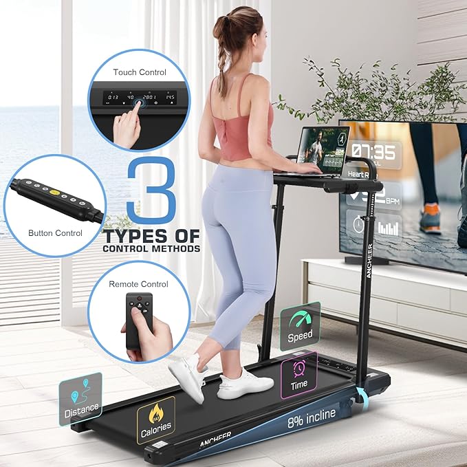 Walking Pad Treadmill with Desk Workstation,3.0 HP Foldable Treadmills with 12% Incline & Handle Bar,300lbs Capacity,2s Folding,Ultra-Quiet,Small/Compact Under Desk Treadmills for Home Ofiice-StrideForce Fitness