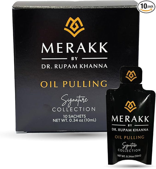 Merakk Coconut Oil Pulling for Teeth and Gums - Ayurvedic Coconut Pulling Oil for Teeth and Gums w/Clove & Grape Seed Oil - Whitening Oil Pulling Mouthwash - Oil Pulling Oral Rinse - 10 Sachets, 10ml