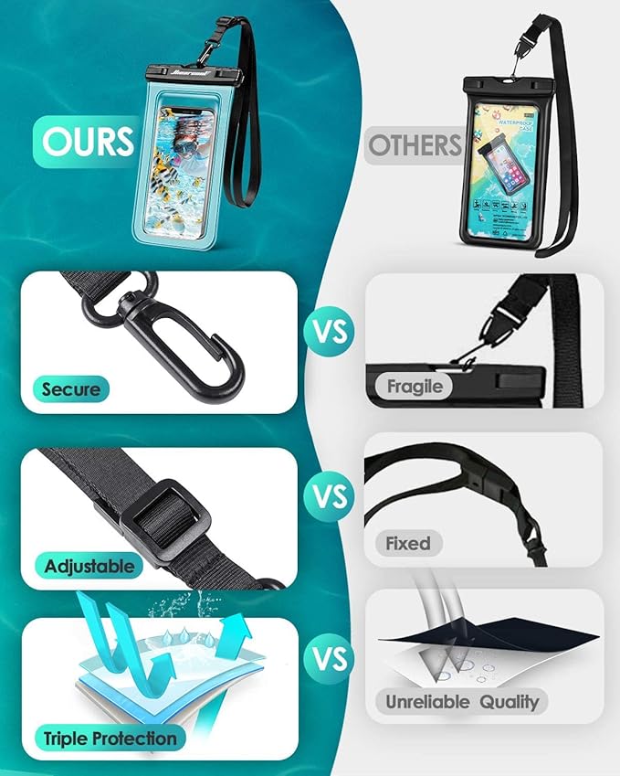 Hiearcool Universal Waterproof Phone Pouch,Underwater Dry Bag for iPhone 17 16 15 14 13 Pro Max XS Plus up to 8.3",IPX8 Cell Phone Case for Cruise Travel Essentials-Black&Clear-2Pack-StrideForce Fitness