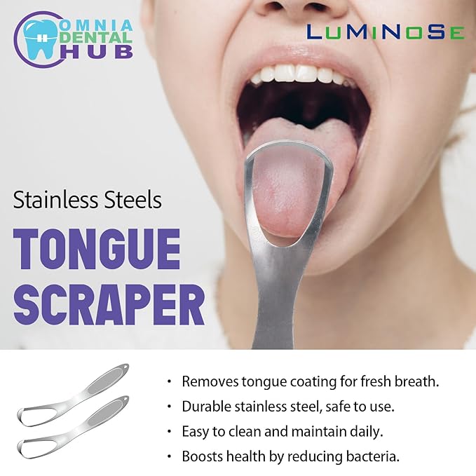 Omnia Medical Grade Tongue Scraper | 2 Pcs Stainless Steel Tongue Cleaner, Metal Tongue Scraper with Travel Bag | Tongue Scrubber for Bad Breath