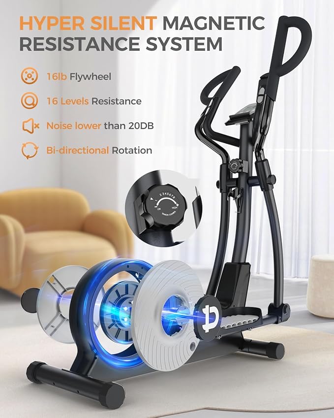 pooboo Elliptical Machine, Elliptical Exercise Machine with 16-Level Resistance&Hyper-Quiet Magnetic Driving System, Elliptical Machine for Home with LCD Monitor&15.5IN Stride, 350LBS Weight Capacity-StrideForce Fitness