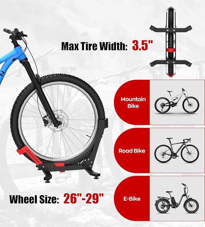 Bike Floor Stand, Portable Bike Storage for Garage - up to 3.5" Tire Wide, MTB & Road Bicycle Floor Stand, Front and Rear Wheel Parking Rack Fit for 26"-29" Bikes-StrideForce Fitness