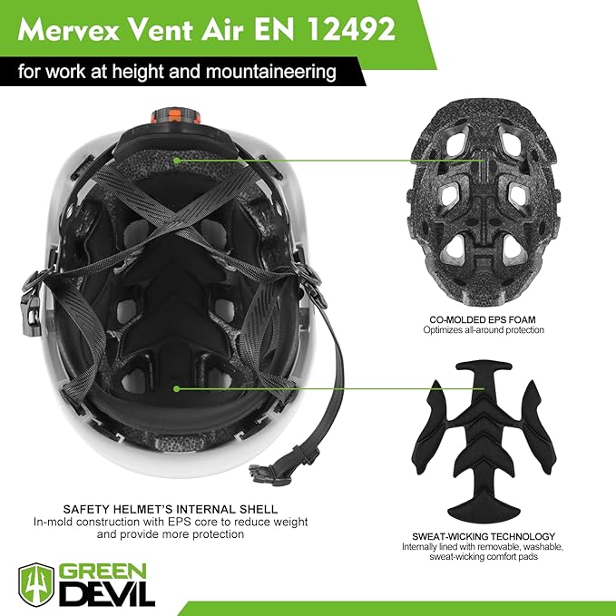 GREEN DEVIL Safety Helmet Hard Hat with Chin Strap Vented Lightweight Adjustable Hardhat for Men Women with Hi-Viz Design Ideal for Tree Climbing Work at Height-StrideForce Fitness