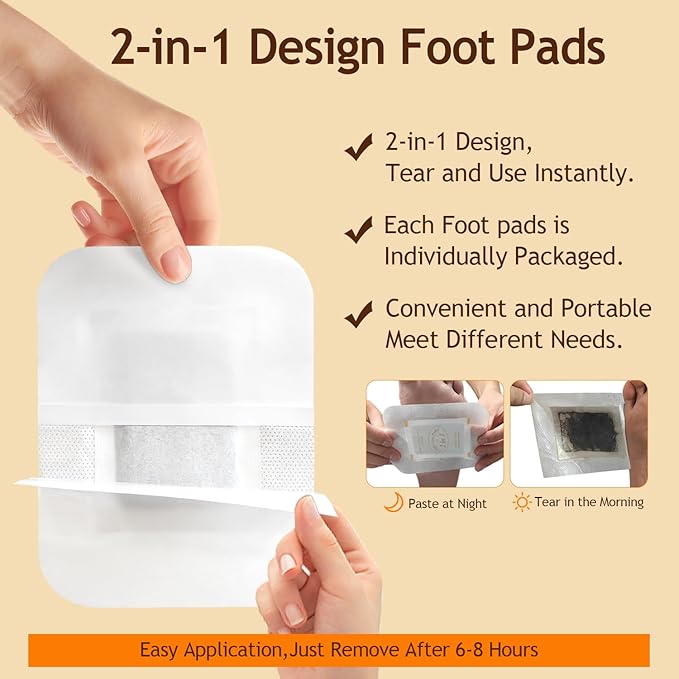 2 in 1 Foot Pads, 64 Pads Bamboo Vinegar Coconut Shell Powder Foot Pads with ''Stay in Place'' Bigger Adhesive Sheet-StrideForce Fitness
