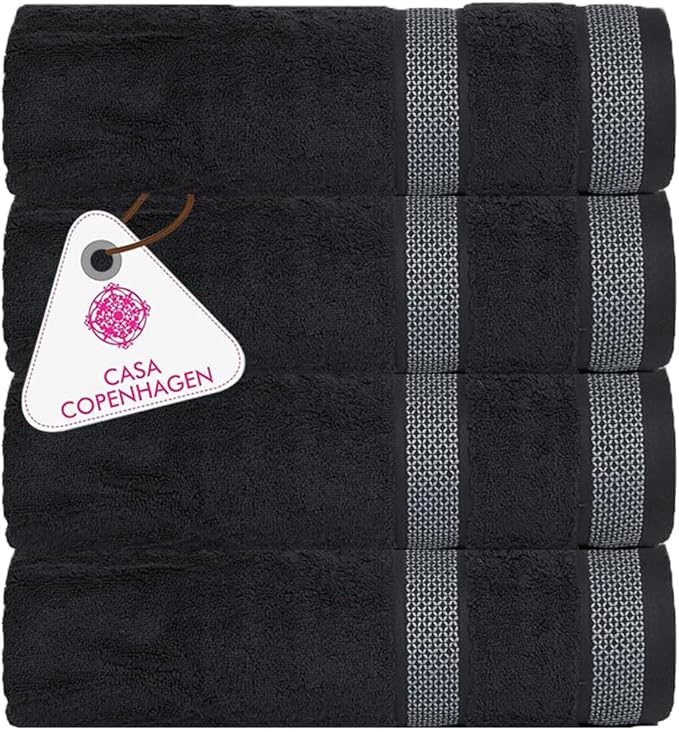 CASA COPENHAGEN Solitaire Towels, 4 Pieces Bath Towel Set- Pine Grey, 600 GSM Designed in Denmark Made of Soft Egyptian Cotton for Bathroom, Kitchen & Shower-StrideForce Fitness