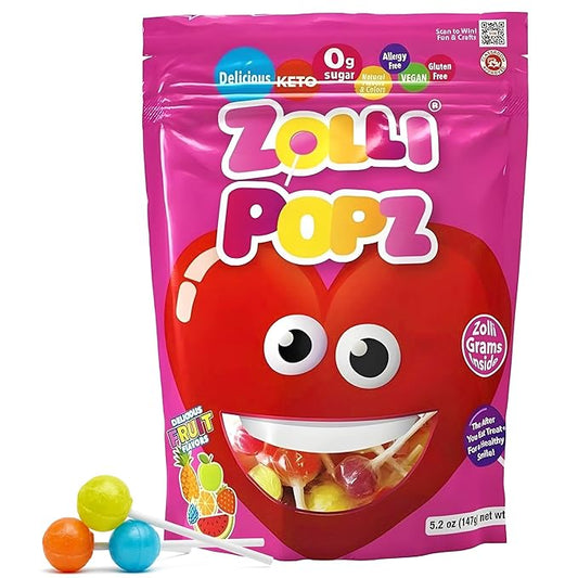 Zollipops - Valentines Pack - Clean Teeth Pops Sugar Free Candy with Xylitol, Dye-Free Lollipops - Keto & Diabetic-Friendly, Dentist-Approved Treats for Kids (Natural Fruit Flavors, 5.2 oz, Heart Shape)