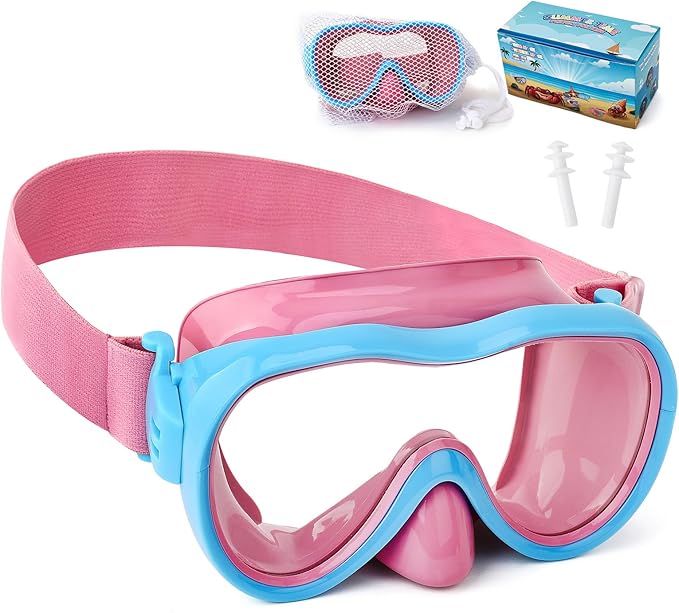 Kids Swim Goggles 180° Snorkel Diving Mask with Nose Cover, Anti-Fog Kids Swimming Goggles with Elastic Fabric Strap for Kids Boys Girls-StrideForce Fitness