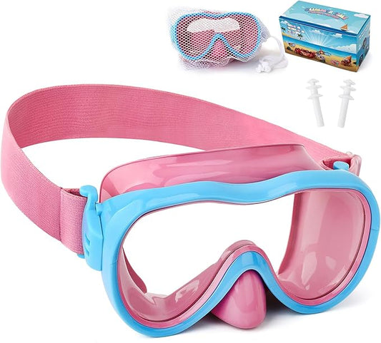 Kids Swim Goggles 180° Snorkel Diving Mask with Nose Cover, Anti-Fog Kids Swimming Goggles with Elastic Fabric Strap for Kids Boys Girls-StrideForce Fitness