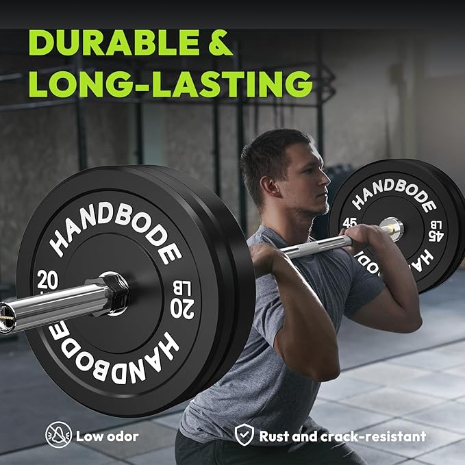 Colored Bumper Weight Plates Olympic Weight Plate Set 2-Inch, 10/15/20/25/35/45/55 lb Barbell Weight Plates Set for Home Gym, Rubber Strength Training Weights Plates for Weight Lifting-StrideForce Fitness