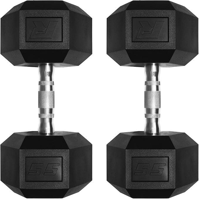 RitFit 5-650 LBS PVC Encased Hex Dumbbell Sets with Optional Rack for Home Gym, Hand weight with Chrome Handle for Strength Training, Workouts-StrideForce Fitness