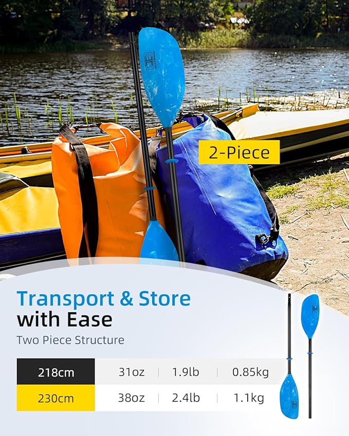 OCEANBROAD Kayak Paddle 86in/218cm, 90.5in/230cm Alloy Shaft 2-Piece Floatable Kayak Oar for Kayaking Canoeing Boating-StrideForce Fitness