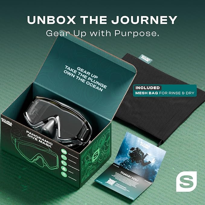 Pano 3 Scuba Diving Mask, Tempered Glass Snorkel Mask Three-Window Scuba Mask No-Leak Dive Mask Silicone Skirt Diving Mask for Snorkeling and Scuba Use-StrideForce Fitness