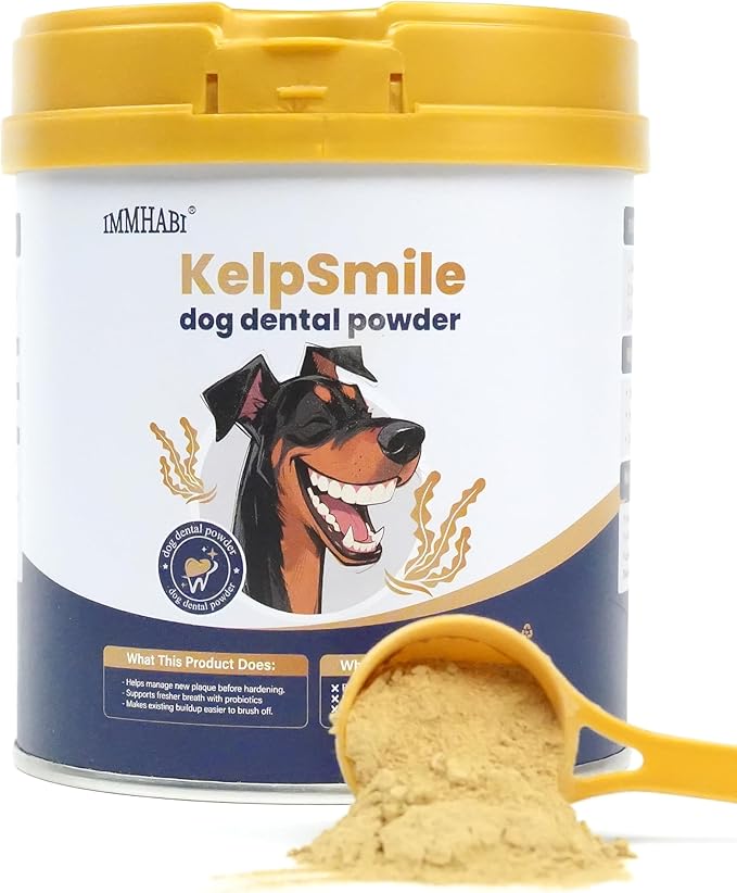 Dog Breath Freshener, Dental Powder 10.56oz for Dogs Teeth Cleaning Powder Plaque Off Tartar Remover Natural Bad Breath for Dogs with Herbal Blend Probiotics, 300g (60 Scoops)