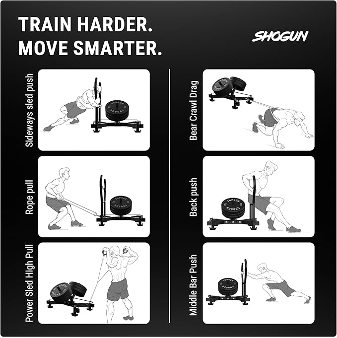 Shogun Stag Push Pull Sled – Full-Size Weighted Power Sled for Strength & Speed Training – Heavy Duty Gym Fitness with UHMW Skis & Dual Handles – Weighted for Grass, Turf & Concrete-StrideForce Fitness