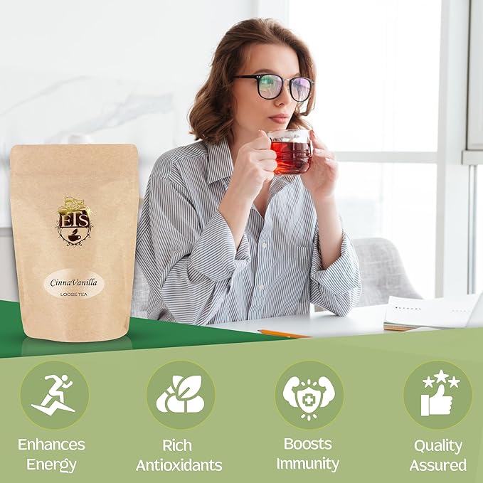 English Tea Store Cinna-Vanilla Flavored Black Tea | Loose Leaf Tea Pouches - 4oz Pouch | Warm Cinnamon and Creamy Vanilla Blend | Ceylon Tea Base | Cozy and Aromatic Cup | Serve Hot or Iced-StrideForce Fitness