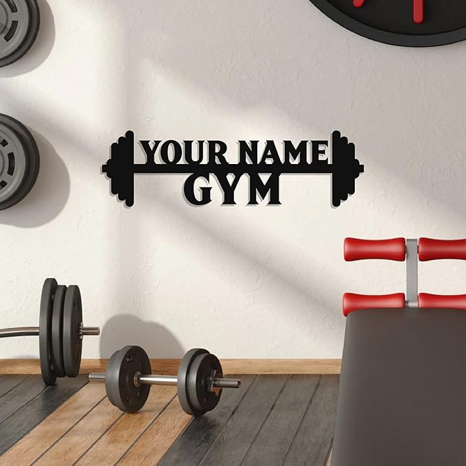 Personalized Home Gym LED Tin Metal Sign Multiple Sizes, Gym Wall Decor, Exercise Workout Room Decor Fitness Center, Motivational Inspirational Hanging Art Plaque (02 W/o Lights)-StrideForce Fitness