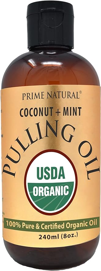 PRIME NATURAL Oil Pulling with Organic Coconut & Organic Peppermint Oil 8oz | Cocomint | Natural Oral Care & Teeth Whitening | Alcohol Free Mouthwash Freshens Breath, Healthier Teeth & Gums