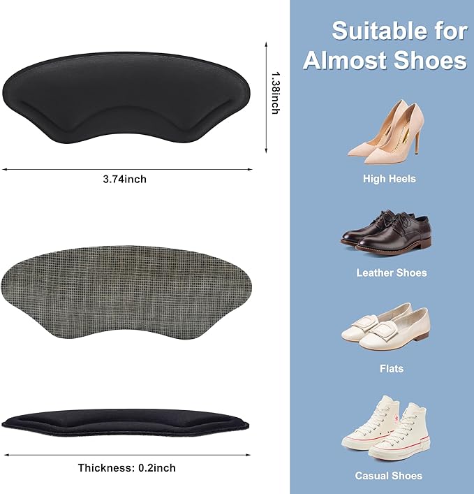 6 Pairs Heel Cushion Pads for Shoes Too Big, Shoe Grips Liners Heel Protectors for Loose Shoes, Heel Pain, Blisters and Rubbing, Anti Slip Shoe Filler Make Shoes Fit Tighter(Black)-StrideForce Fitness