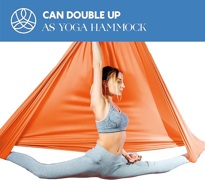 Aerial Silks Starter Kit - Durable 9 Yards of Aerial Yoga Hammock with Hardware & Guide - Aerial Swing for Acrobatic Flying Yoga & All Levels (Aerial Rigging Point Up to 13ft)-StrideForce Fitness