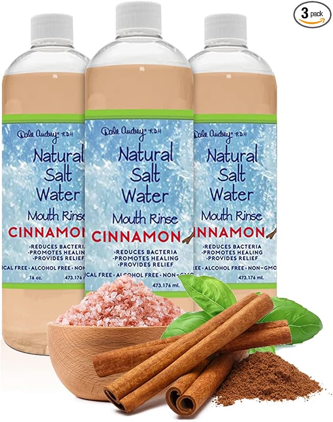 3 Pack Natural Saltwater Mouth Rinse | Himalayan Pink Salt Water Oral Rinse | Organic Cinnamon Flavor Fluoride & Alcohol Free Mouthwash for Fresh Breath | Natural Gum Care Mouthwash-16 FL Oz