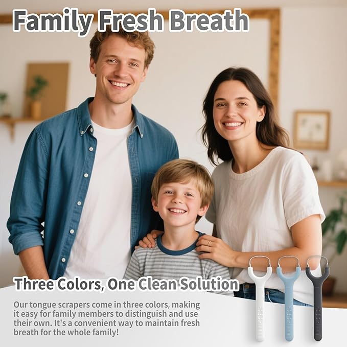 3-Pack Colorful Tongue Scraper for Adults, Stainless Steel, Metal Tongue Brush for Bad Breath, Oral Hygiene Tool, Easy to Use & Portable