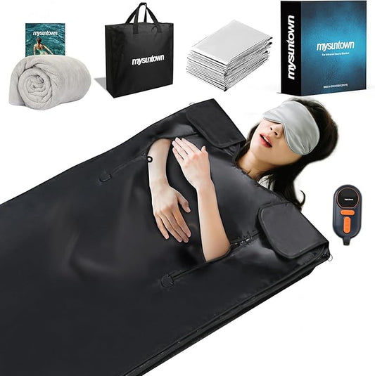 Infrared Sauna Blanket,Portable Sauna Blanket at Home for Body Health and Detoxification,Sauna Blanket for Home Use with Red Light Therapy, Low EMF , 86-176℉, 20-60 Minutes Timer, 5.9ft x 2.62ft-StrideForce Fitness