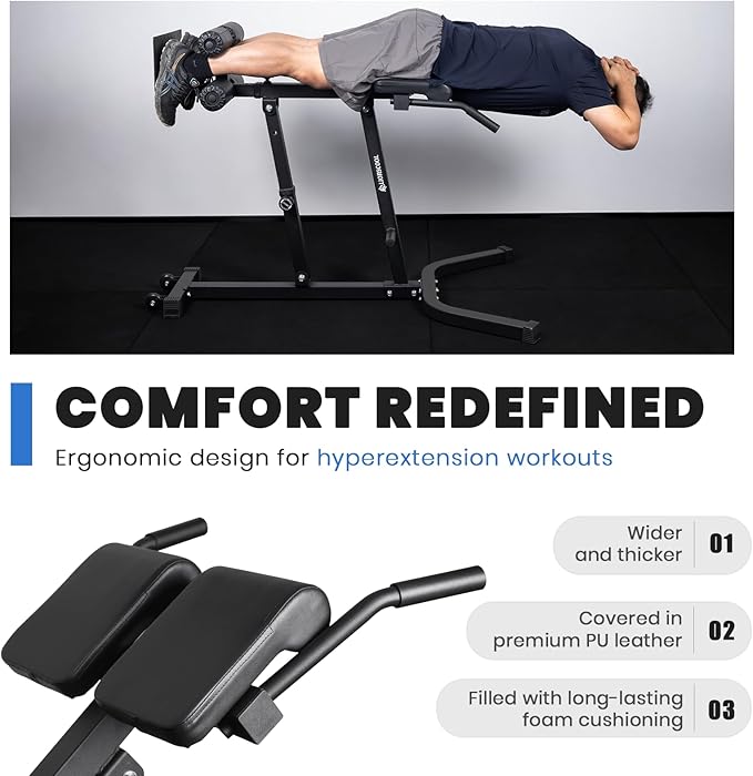 LIONSCOOL Heavy-Duty Adjustable Roman Chair - Back Extension Bench with Multiple Adjustment Functions- Hyperextension Bench Perfect for Home Gym-StrideForce Fitness