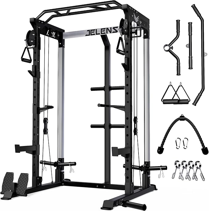 Power Cage, 2000LBS Multi-Function C21 Power Rack with Dual Pulley Cable Crossover System, All-in-One Squat Rack with More Training Attachments-StrideForce Fitness