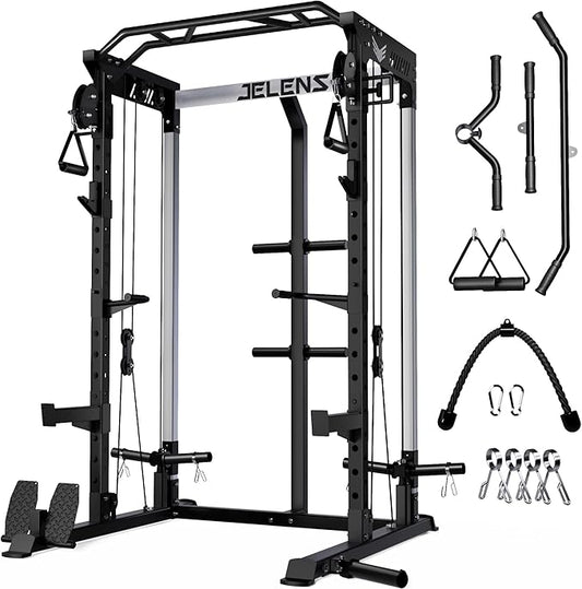 Power Cage, 2000LBS Multi-Function C21 Power Rack with Dual Pulley Cable Crossover System, All-in-One Squat Rack with More Training Attachments-StrideForce Fitness