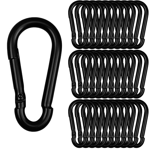 30 Pcs 3" Heavy Duty Spring Snap Hook Carabiners, M8 5/16" Galvanized Steel Black Carabiner Clip, Quick Link Keychain for Hammock Swing Set Outdoor Travel Camping Fishing Hiking-StrideForce Fitness