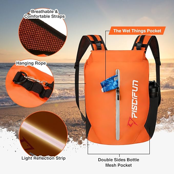 Piscifun Dry Bag Waterproof, Lightweight Dry Backpack Roll-Top Sealed with Waist Pouch and Phone Case Keeps Gear Dry Inside for Kayaking, Boating 10L 20L 30L-StrideForce Fitness