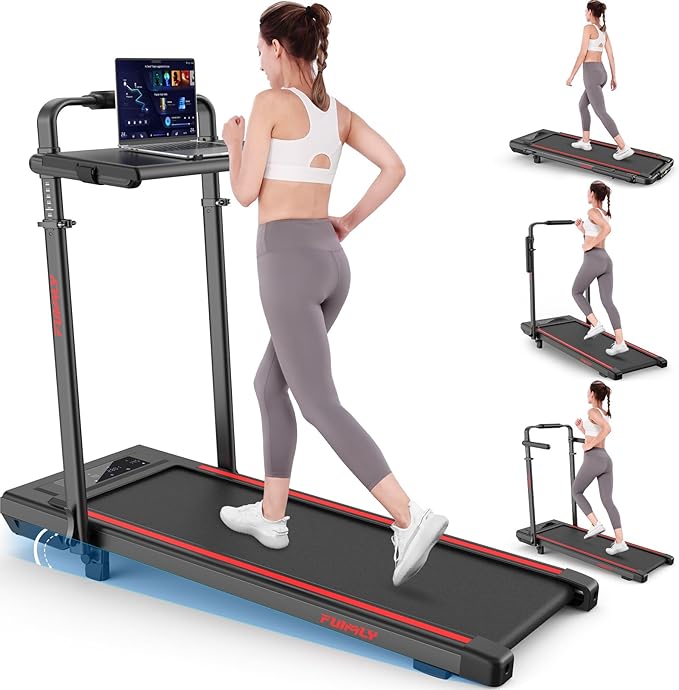 Walking Pad Treadmill with Desk Workstation, 10% Incline Foldable Treadmill with Handrail, 300lbs Capacity, 3 Control Methods, 8 in 1 Folding Treadmills for Home Office-StrideForce Fitness